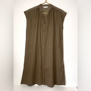 Pyunosso Lightweight Button Down Sleeveless Tunic Dress Olive Green Size S